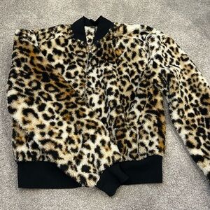 Express women’s cheetah print sherpa bomber size small